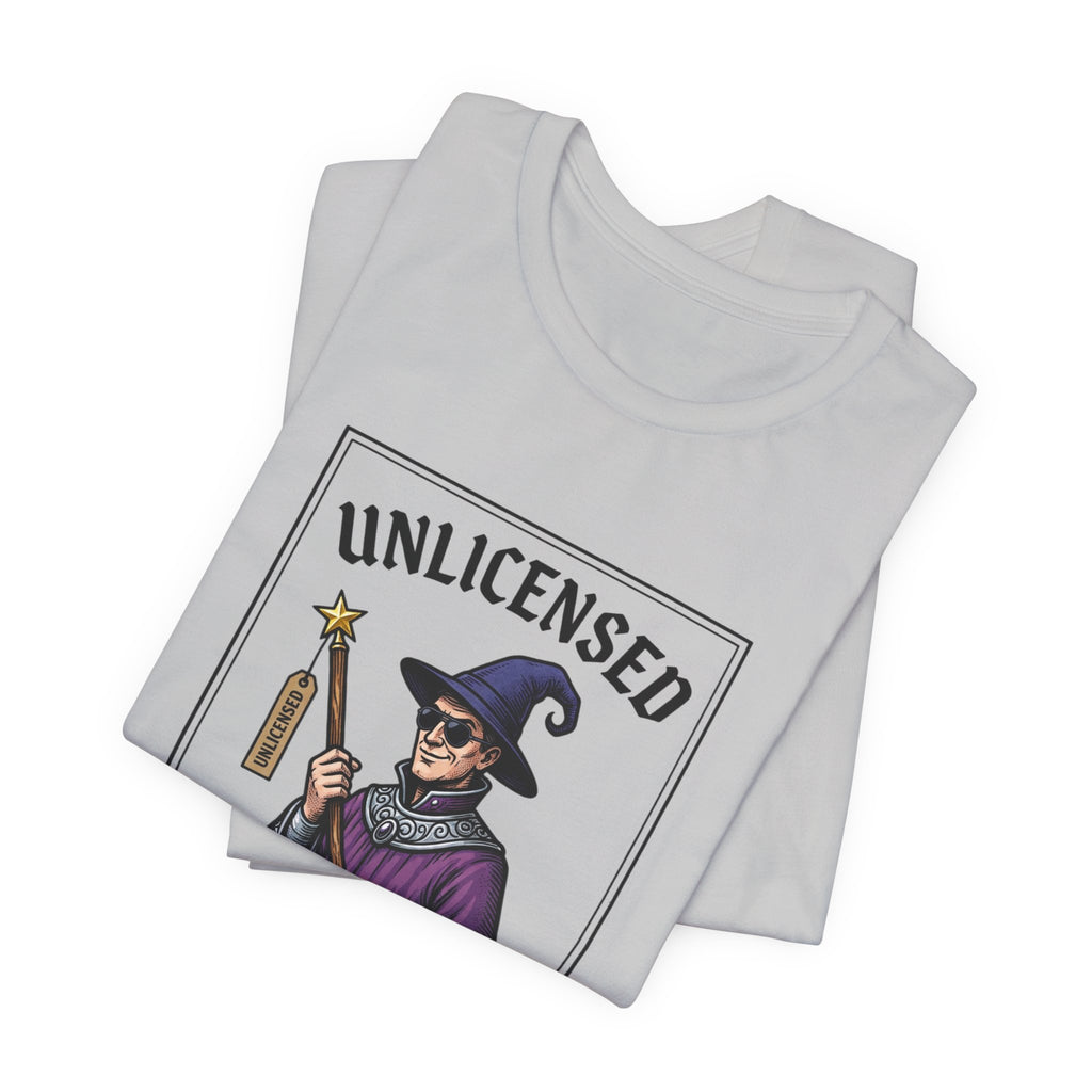 Rogue Wizard T‑Shirt – "Unlicensed Rogue Wizard" Graphic Tee for Fantasy Fans