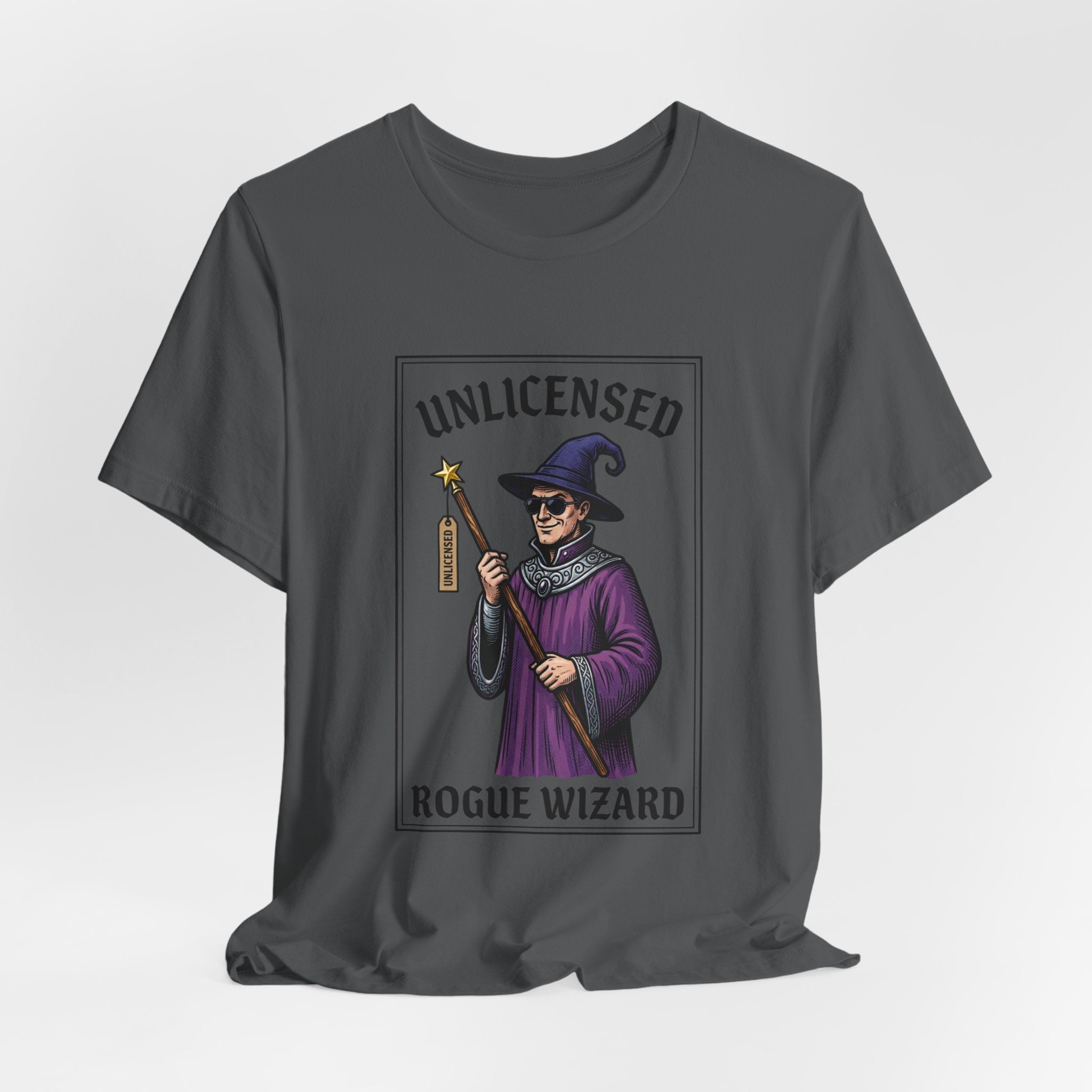 Rogue Wizard T‑Shirt – "Unlicensed Rogue Wizard" Graphic Tee for Fantasy Fans