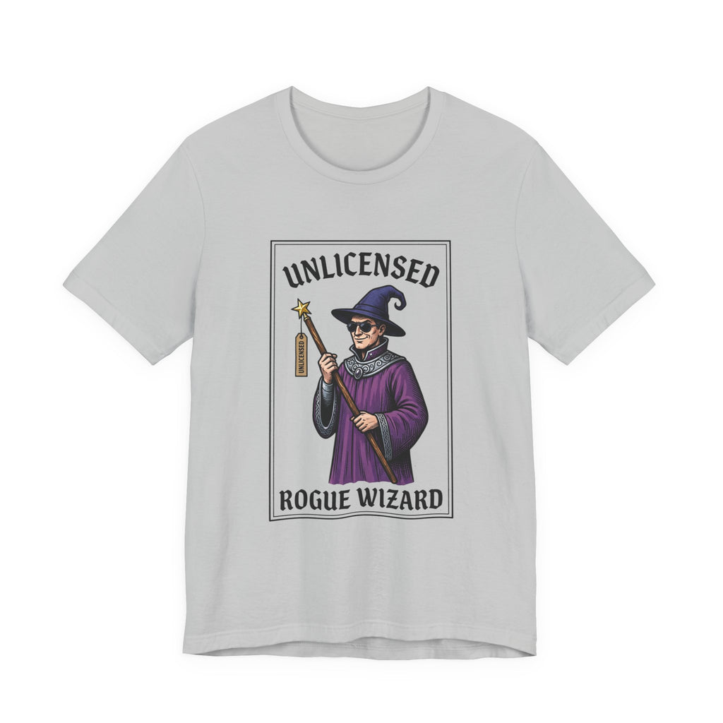 Rogue Wizard T‑Shirt – "Unlicensed Rogue Wizard" Graphic Tee for Fantasy Fans