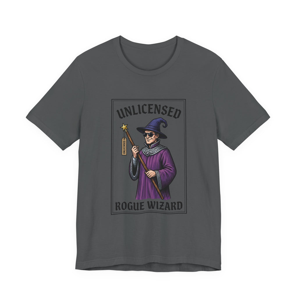 Rogue Wizard T‑Shirt – "Unlicensed Rogue Wizard" Graphic Tee for Fantasy Fans