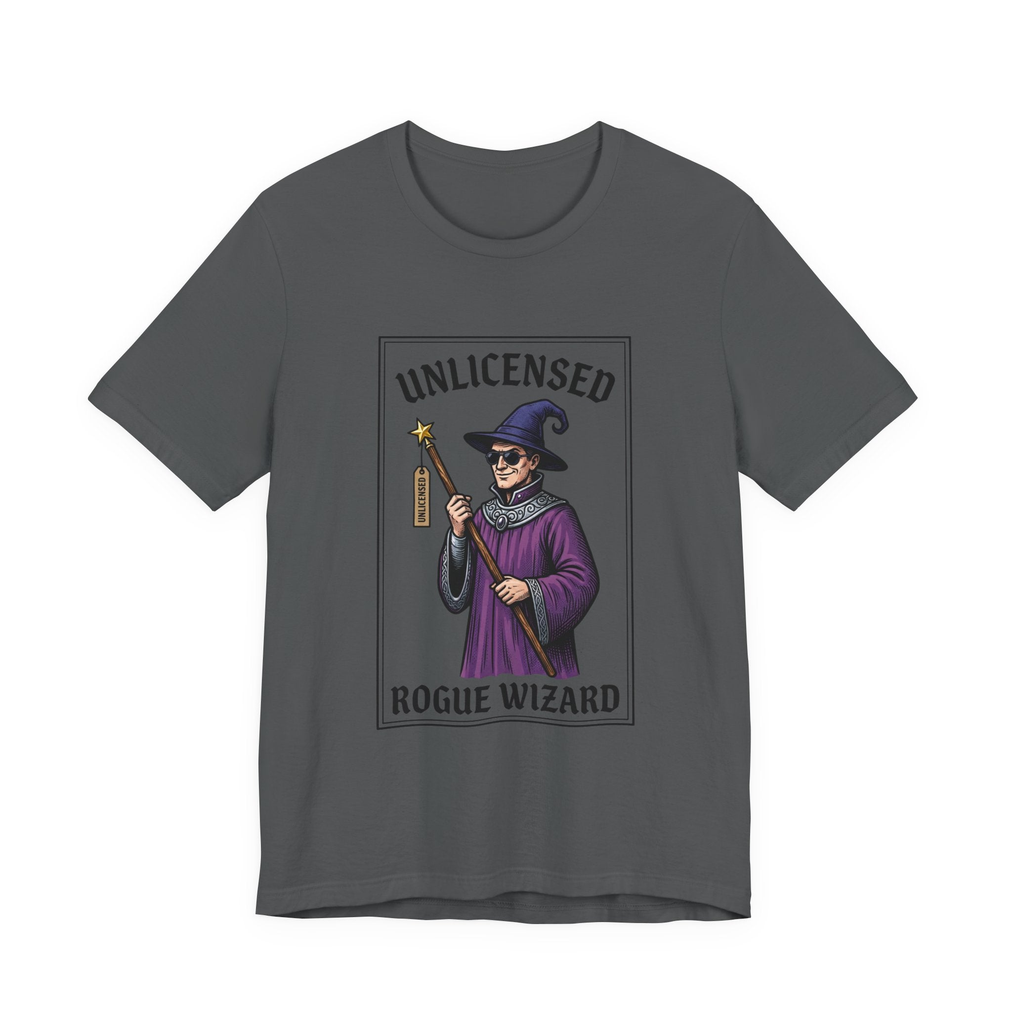 Rogue Wizard T‑Shirt – "Unlicensed Rogue Wizard" Graphic Tee for Fantasy Fans